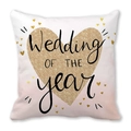 Federa per cuscino rosa con cuore dorato e stampa Wedding of the Year in nero - 45cmx45cm / Stile Wedding of the Year Sfumato Rosa Bianco