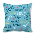 Blue Happy Valentine's Day peach skin pillowcase with multi-language love text and hearts - Sky Blue Multilingual Full Print Style (16)
