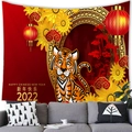 2022 Year of the Tiger tapestry for home decor with festive cartoon tiger and lucky charms - 100X70 / Tiger Year Style 15 (15)