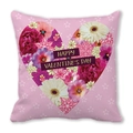 Fodera per cuscino rosa con cuore floreale e scritta Happy Valentine's Day - 45cmx45cm / Stile Floreale Happy Valentine Rosa