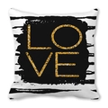 Modern black and white striped pillow case with gold LOVE text and ink blot design - B/W Stripes Golden Love Style (17)