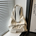 Minimalistische cremeweiße PU-Lederhandtasche mit großer Schleife und weicher Textur - Weiß