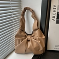 Elegante khakifarbene PU-Leder Tragetasche mit großer Schleife und breitem Griff - Khaki
