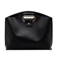 Borsa a mano minimalista in pelle nera con elegante manico ovale dorato e chiusura - Nero