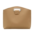 Borsa tote minimalista kaki con manico ovale in metallo argento e patta in ecopelle - Cachi