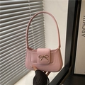 Bolso de hombro rosa con lazo dorado, bolso hobo minimalista de cuero sintético para mujer - Rosa