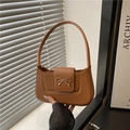 Sac baguette vintage marron avec boucle nœud dorée et bandoulière de style classique - Marron