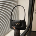 Bolso de hombro negro minimalista con broche de lazo dorado, elegante colección primavera - Negro