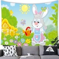 Halloween peach skin tapestry featuring cartoon bunnies and garden scenery on a wall - Cartoon Garden Path Style (9)