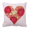 Fodera per cuscino rosa in pelle di pesca con cuore glitter dorato e rose rosse - 45cmx45cm / Stile Cuore Rosa I Love You Rosa