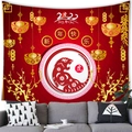 Arazzo da parete festivo rosso Anno della Tigre 2022 con motivo a tigre dorata - 100X70 / Stile Anno della Tigre 1 (1)