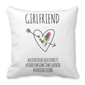 Federa per cuscino in velluto pelle di pesca con cuore floreale e citazione - 45cmx45cm / Stile Cuore Rosa Girlfriend Bianco