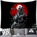 Japanese samurai skeleton tapestry with red sun on black background for wall decor - 18 / 100x70(Peach Skin)