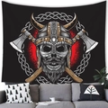Viking skull tapestry with Celtic knots and axes hanging above a grey sofa - 19 / 100x70(Peach Skin)