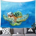 Künstlerischer Wandteppich mit Meeresschildkröte auf blauem Grund für moderne Zimmer - Aquarell Meeresschildkröte Unterwasser Stil (12)