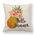 Kissenbezug aus Leinen mit tropischem Ananas-Print und Hello Summer-Schriftzug - Ananas Druck (Hello Summer)