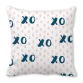 Peach skin pillowcase with blue XO pattern and pink polka dots on white background - Simple XO Heart Style (23)