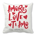 Federa per cuscino San Valentino con scritte Amore e Ti Amo e cuori rossi su bianco - 45cmx45cm / Stile Lettera Love Italiano Bianco