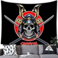 Japanese samurai skeleton peach skin tapestry in modern living room scene - Samurai Skull Crossed Swords (Pattern 4) - Peach Skin / 150x100cm