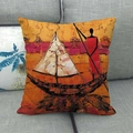 Detail of African oil painting pillow cover with artistic sunset scene on grey sofa - Figure Rowing in Sunset Style (13) / 45x45cm