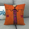 Detail of African ethnic style woman silhouette print on orange linen cushion cover - Orange Red Background Silhouette Style (10) / 45x45cm