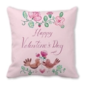 Federa rosa con uccellini e fiori Happy Valentine's Day stampati su tessuto - 45cmx45cm / Stile Uccello Rosa Happy Valentine