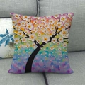 Detailed texture of linen cushion cover with impressionist oil painting tree - Colorful Impressionist Flower Tree (9)