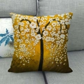 Detail of yellow oil painting money tree pattern on a linen throw pillowcase - Yellow Background White Flower Tree (8)