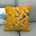 Linen throw pillow cover with yellow oil painting tree pattern on gray sofa - Ginger Yellow Background White Petals (4)