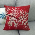 Linen cushion cover with red oil painting money tree and white flower patterns - Bright Red Background White Floral (3)