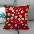 Linen pillow cover featuring red oil painting money tree and white flower design - Red Background White Plum Blossom (2)