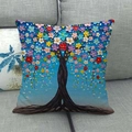 Linen pillow cover with oil painting style colorful lucky tree on a sofa - Rainbow Flower Tree (1)