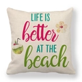 Leinen-Kissenbezug mit Life is Better at the Beach Aufdruck und tropischen Motiven - Strand Slogan (Life is better at the beach)
