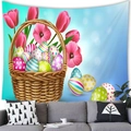 Easter peach skin tapestry featuring colorful eggs in basket and pink tulips - 100x70cm / Easter Egg Tulip Basket Style (11-Peach Skin)