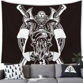 Japanese samurai skeleton wall tapestry with black and white decorative warrior design - Kabuto Samurai Skull (Pattern 1) - Peach Skin / 150x100cm