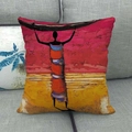 Ethno-Kissenbezug mit afrikanischem Ölgemälde-Motiv und abstrakter Silhouette auf Sofa - Abstrakte Figuren Silhouette Stil (1)