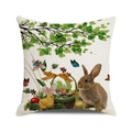 Dettaglio della federa per cuscino pasquale in peluche con motivi di conigli e fiori - 45x45cm / 5 Lino-Coniglio Pasquale Fiore Beige