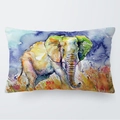 Funda de cojín de elefante acuarela 30x50cm en tela suave con estampado artístico - Estilo de Elefante Artístico en la Hierba (2) / 30cm x 50cm