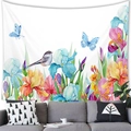 Watercolour iris flower tapestry with butterfly and bird design for wall decor - Iris Flower and Bird Butterfly