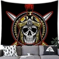 Thriller skull and warrior helmet tapestry in black, red and gold for wall decor - 3 / 100x70(Peach Skin)