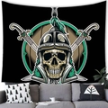 Skull tapestry with soldier helmet and swords above a grey sofa for home decor - 5 / 100x70(Peach Skin)