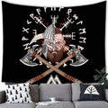 Viking warrior skull and runes printed tapestry for living room wall decoration - 7 / 100x70(Peach Skin)