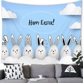 Blue Happy Easter wall tapestry featuring cute bunny eggs for home living room decor - 100x70cm / Personified Bunny Ear Eggs Style (13-Peach Skin)
