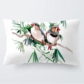 Aquarell Dschungel Blumen und Vögel Plüsch Kissenhülle mit eleganter Naturlandschaft - Zwei Vögel mit Rotem Schnabel (1) / Rechteck