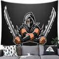 Gothic skull ninja tapestry wall hanging in black peach skin fabric for room decor - 8 / 100x70(Peach Skin)