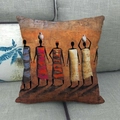 African tribal style linen cushion cover featuring abstract woman silhouette on sofa - Silhouette with Pot on Head Style (5) / 45x45cm