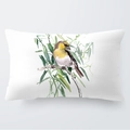 Detail of soft watercolor bird print on rectangular plush white throw pillow cover - 30x50cm / Style 4