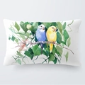 Housse de coussin lombaire avec perruches aquarelle sur branche de feuilles - 30x50cm / Style Perruche Ondulée (2)