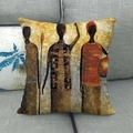 African tribal style square pillow cover with abstract oil painting on a grey sofa - Figure Holding Vessels Style (6) / 45x45cm