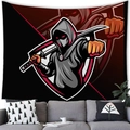 Skull warrior tapestry with masked samurai design and red background for wall decor - 11 / 100x70(Peach Skin)